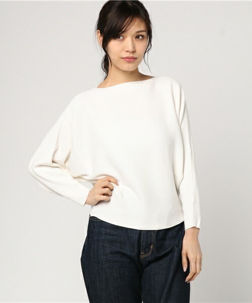 INTERPLANET（インタープラネット）の「横リブドルマンニット（ニット/セーター・レディース・オフホワイト/グレー/ネイビー/イエロー・FREE）」の11枚目の写真