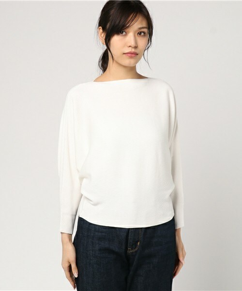 INTERPLANET（インタープラネット）の「横リブドルマンニット（ニット/セーター・レディース・オフホワイト/グレー/ネイビー/イエロー・FREE）」の5枚目の写真