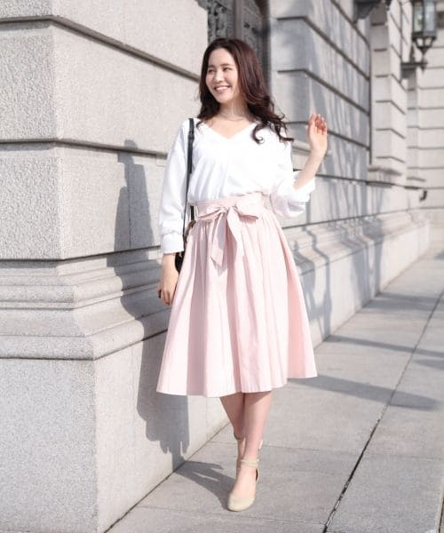 Andemiu（アンデミュウ）の「STYLEセレクトフレアスカート（スカート・ピンク/ベージュ/イエロー/ネイビー）」の7枚目の写真