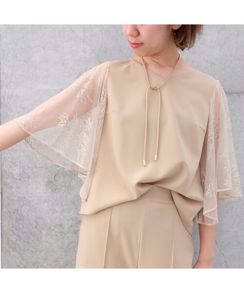 kaene（カエン）の「レース×二重織 2wayブラウス（シャツ/ブラウス・レディース・c/#1 white/c/#2 beige/c/#3 navy/c/#4 black・FRREE/FREE）」の3枚目の写真