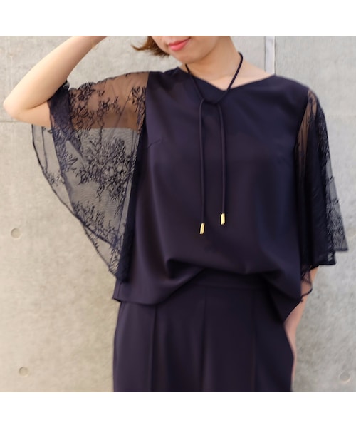 kaene（カエン）の「レース×二重織 2wayブラウス（シャツ/ブラウス・レディース・c/#1 white/c/#2 beige/c/#3 navy/c/#4 black・FRREE/FREE）」の4枚目の写真