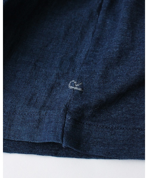 美品■45R リネン100％ 洗える インディゴタックレース×天竺Tシャツ 45R（フォーティファイブアール）の「インディゴタックレース×天竺T