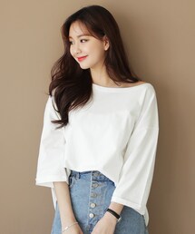 DHOLIC | ボートネックロールアップスリーブTシャツ(Tシャツ/カットソー)