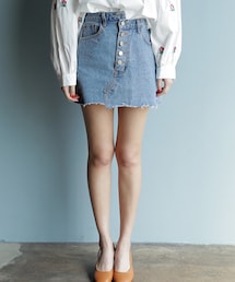 DHOLIC | アンバランスボタンフライデニムミニスカート(デニムスカート)