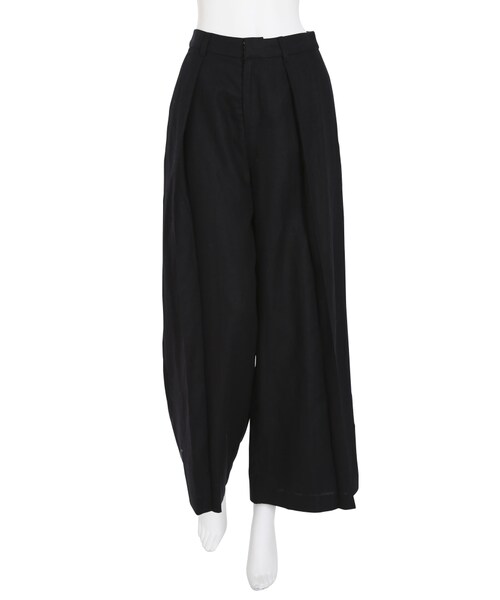 LAGUNAMOON（ラグナムーン）の「リネン simpleタックワイドパンツ（パンツ・レディース・ブラック/ブラウン）」の5枚目の写真