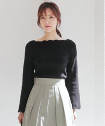 DHOLIC | スカラップボートネックニットTシャツ(Tシャツ/カットソー)