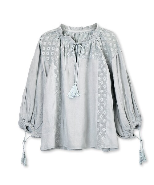 flower（フラワー）の「sheer cotton lace blouse～ｼｨｱｺｯﾄﾝﾚｰｽﾌﾞﾗｳｽ（シャツ/ブラウス・レディース・white/gray・FREE）」の2枚目の写真