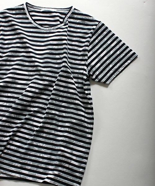 MIND BLOW(マインドブロウ)の「リーフ柄プリントボーダーTシャツ(Tシャツ/カットソー・メンズ・ホワイト×グレー/ホワイト×ネイビー・M/L)」の9枚目の写真