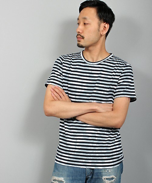 MIND BLOW(マインドブロウ)の「リーフ柄プリントボーダーTシャツ(Tシャツ/カットソー・メンズ・ホワイト×グレー/ホワイト×ネイビー・M/L)」の19枚目の写真