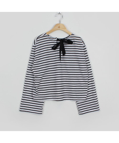 OLDMICKEY (オールドミッキー)の「バックリボンタイ付きボーダー長袖Tシャツ(P000BKED)(Tシャツ/カットソー・レディース・F)」の1枚目の写真