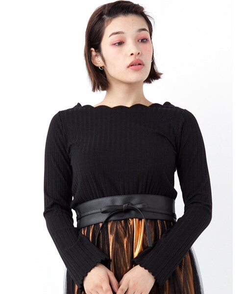 w closet（ダブルクローゼット）の「ワイドリブスカラッププルオーバー（トップス・レディース・オフホワイト/Sミント/ピンク/ブラック・FREE）」の5枚目の写真