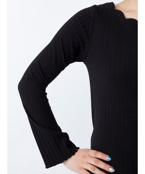 w closet（ダブルクローゼット）の「ワイドリブスカラッププルオーバー（トップス・レディース・オフホワイト/Sミント/ピンク/ブラック・FREE）」の9枚目の写真