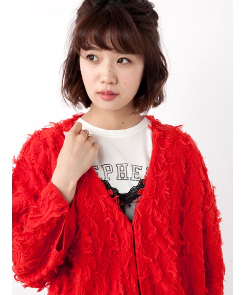 w closet（ダブルクローゼット）の「フリンジ編みカーディガン（トップス・レディース・Lピンク/サックス/レッド・FREE）」の7枚目の写真