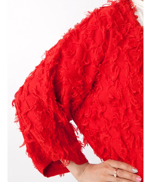 w closet（ダブルクローゼット）の「フリンジ編みカーディガン（トップス・レディース・Lピンク/サックス/レッド・FREE）」の8枚目の写真