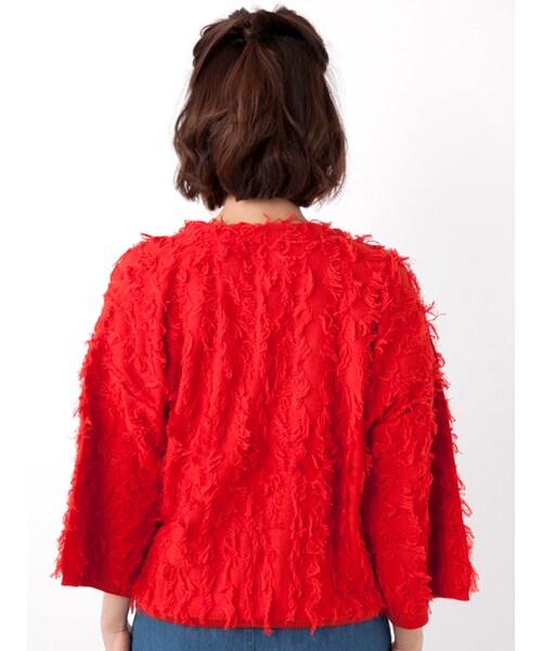 w closet（ダブルクローゼット）の「フリンジ編みカーディガン（トップス・レディース・Lピンク/サックス/レッド・FREE）」の6枚目の写真