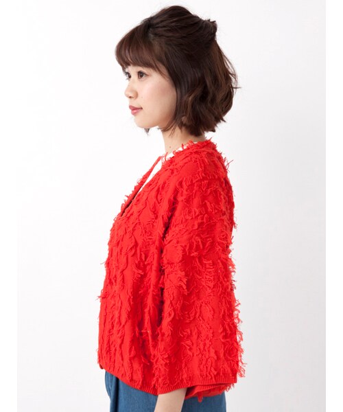w closet（ダブルクローゼット）の「フリンジ編みカーディガン（トップス・レディース・Lピンク/サックス/レッド・FREE）」の5枚目の写真
