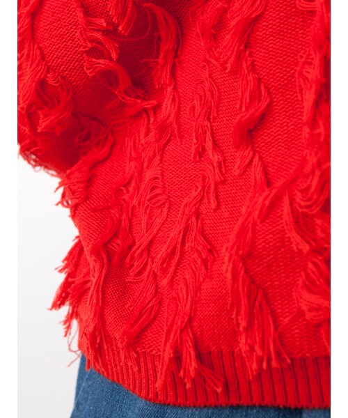 w closet（ダブルクローゼット）の「フリンジ編みカーディガン（トップス・レディース・Lピンク/サックス/レッド・FREE）」の10枚目の写真