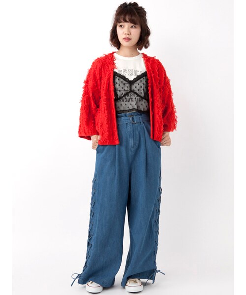 w closet（ダブルクローゼット）の「フリンジ編みカーディガン（トップス・レディース・Lピンク/サックス/レッド・FREE）」の12枚目の写真