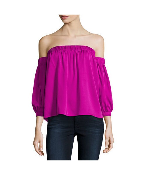 Milly（ミリー）の「Milly Off-the-Shoulder Stretch-Silk Blouse（トップス・レディース・FUCHSIA/COBALT・Medium/X-Small/Small/Large）」の2枚目の写真