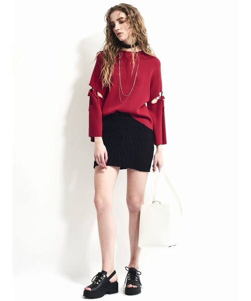 EMODA（エモダ）の「ショルダータイニットトップ（トップス・レディース・ホワイト/ブラック/レッド・F）」の6枚目の写真