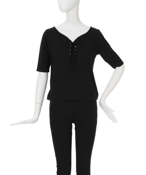 MURUA（ムルーア）の「【2017年春新作】フロントレースアップTOPS（トップス・レディース・ホワイト/ブラック/レッド/アイスブルー・F）」の2枚目の写真