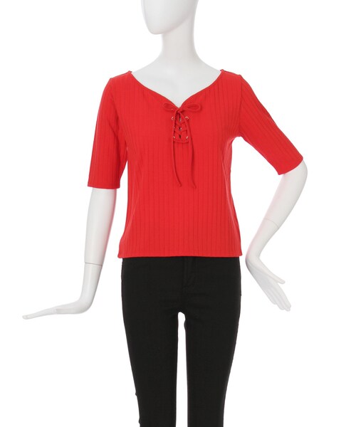 MURUA（ムルーア）の「【2017年春新作】フロントレースアップTOPS（トップス・レディース・ホワイト/ブラック/レッド/アイスブルー・F）」の4枚目の写真