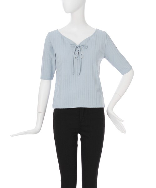 MURUA（ムルーア）の「【2017年春新作】フロントレースアップTOPS（トップス・レディース・ホワイト/ブラック/レッド/アイスブルー・F）」の3枚目の写真