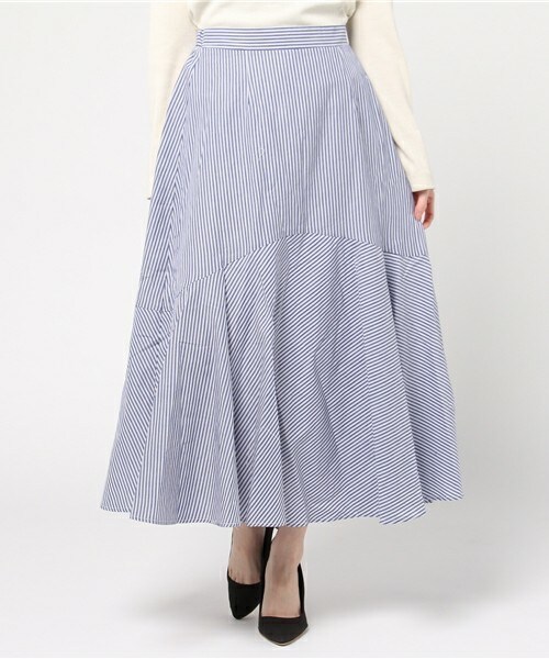 actuel（アクチュエル）の「先染めストライプマキシスカート（スカート・レディース・ブルー/サックスブルー・FREE）」の2枚目の写真