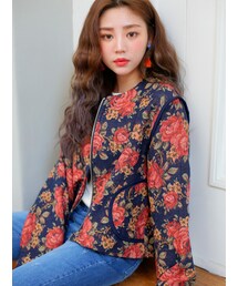 KORMARCH | ジャガードテイストフラワージャケット(ノーカラージャケット)