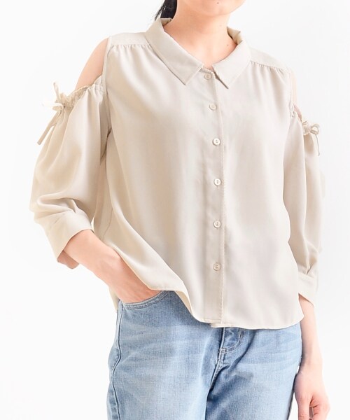 MAJESTIC LEGON（マジェスティックレゴン）の「肩あき袖リボンブラウス（トップス・レディース・アイボリー/ピンク/L/グレー・S/M）」の10枚目の写真