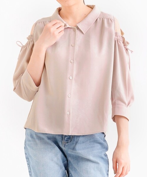 MAJESTIC LEGON（マジェスティックレゴン）の「肩あき袖リボンブラウス（トップス・レディース・アイボリー/ピンク/L/グレー・S/M）」の3枚目の写真
