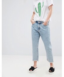 MONKI | Monki Frayed Hem Acid Wash Mom Jeans(デニムパンツ)