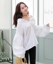 DHOLIC | パフスリーブネックストラップブラウス(シャツ/ブラウス)