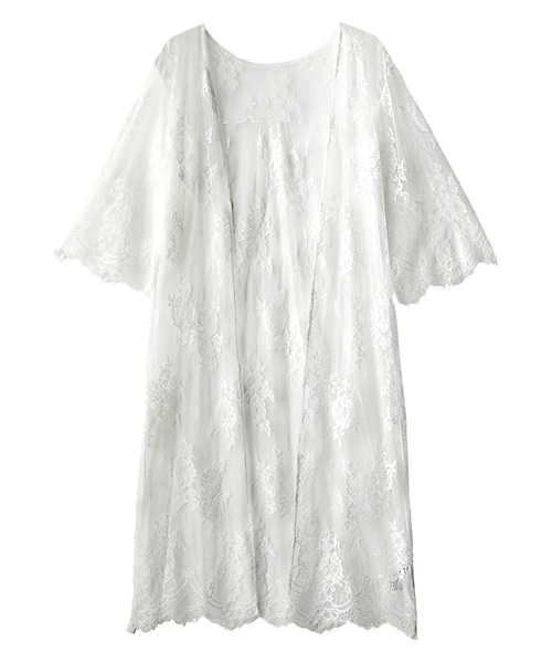 GRL（グレイル）の「フレアスリーブレースロングガウンカーディガン（カーディガン/ボレロ・レディース・オフホワイト/ブラック/ピンク・M）」の2枚目の写真