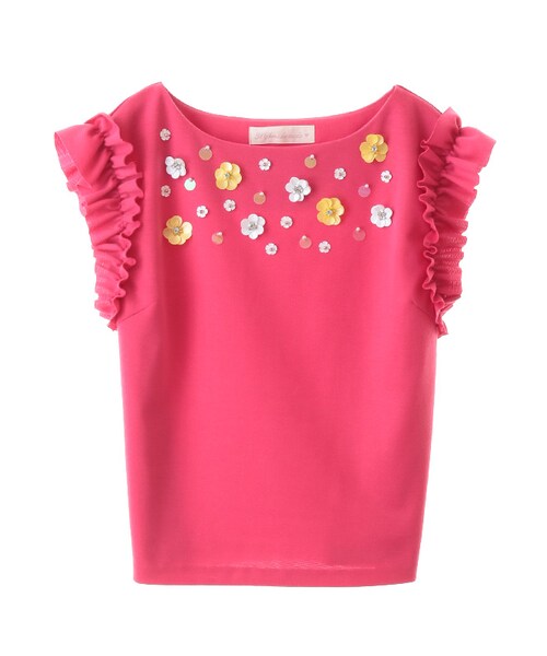 31 Sons de mode（トランテアン　ソン　ドゥ　モード）の「フラワーモチーフフリルショルダープルオーバー（トップス・レディース・ブラック/ピンク/オフホワイト・36）」の3枚目の写真