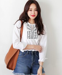 DHOLIC | ネックスリットエスニック刺繍ブラウス(シャツ/ブラウス)