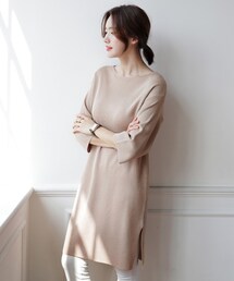 DHOLIC | ラウンドネックスリットロングニットTシャツ(Tシャツ/カットソー)