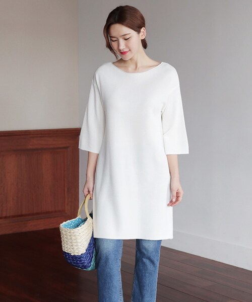 DHOLIC（ディーホリック）の「ラウンドネックスリットロングニットTシャツ（Tシャツ/カットソー・レディース・FREE）」の2枚目の写真