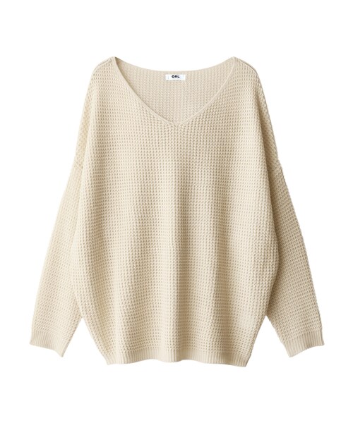 GRL（グレイル）の「ルーズVネックニットチュニック（ニット/セーター・レディース・グレー/ベージュ/ブルー/オフホワイト・F）」の3枚目の写真