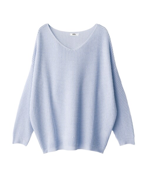 GRL（グレイル）の「ルーズVネックニットチュニック（ニット/セーター・レディース・グレー/ベージュ/ブルー/オフホワイト・F）」の4枚目の写真