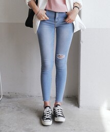 DHOLIC | 二ーダメージカットオフスキニーデニムパンツ(デニムパンツ)