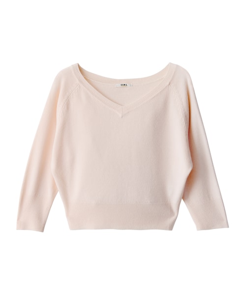 GRL（グレイル）の「Vネックニットトップス（ニット/セーター・レディース・オフホワイト/ピンクベージュ・M）」の2枚目の写真