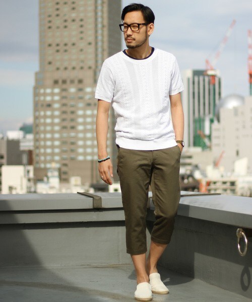 ESSENTIAL GARMENT MEN'S BIGI（エッセンシャルガーメントメンズビギ）の「クルーネック ケーブルニット（半袖）/コットン セーター（ニット/セーター・メンズ・ホワイト/ネイビー/ターコイズブルー・S/M/L）」の13枚目の写真