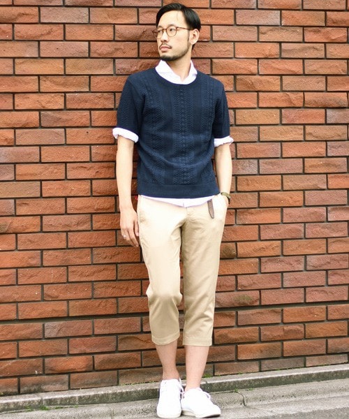 ESSENTIAL GARMENT MEN'S BIGI（エッセンシャルガーメントメンズビギ）の「クルーネック ケーブルニット（半袖）/コットン セーター（ニット/セーター・メンズ・ホワイト/ネイビー/ターコイズブルー・S/M/L）」の16枚目の写真