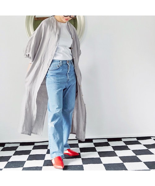 L'Ancre(アンカー)の「L'Ancre (アンカー)ベルギーリネン ローブワンピース(ワンピース・レディース・サンドベージュ/ブラック・38(M))」の1枚目の写真