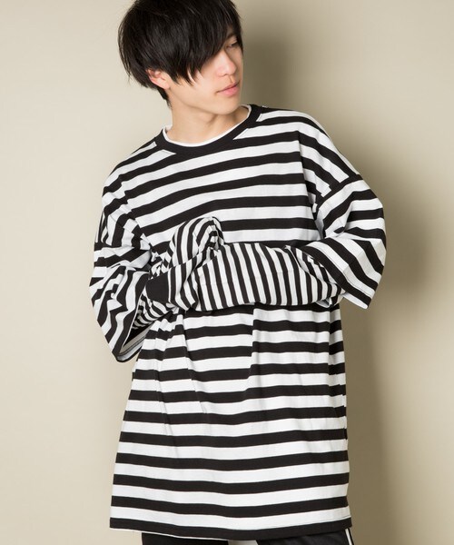 CASPER JOHN AIVER（キャスパージョンアイバー）の「CASPER JOHN AIVER　ボーダーレイヤードビッグTシャツ（Tシャツ/カットソー・メンズ・ホワイト×グレー/ブラック×ホワイト・FREE）」の8枚目の写真