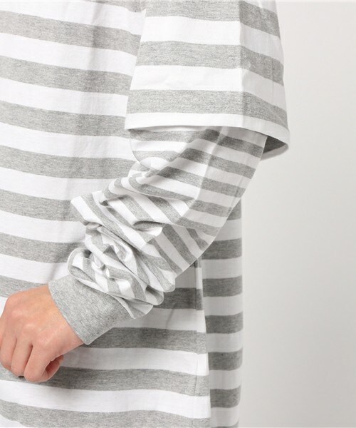 CASPER JOHN AIVER（キャスパージョンアイバー）の「CASPER JOHN AIVER　ボーダーレイヤードビッグTシャツ（Tシャツ/カットソー・メンズ・ホワイト×グレー/ブラック×ホワイト・FREE）」の3枚目の写真