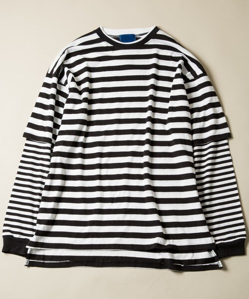 CASPER JOHN AIVER（キャスパージョンアイバー）の「CASPER JOHN AIVER　ボーダーレイヤードビッグTシャツ（Tシャツ/カットソー・メンズ・ホワイト×グレー/ブラック×ホワイト・FREE）」の2枚目の写真