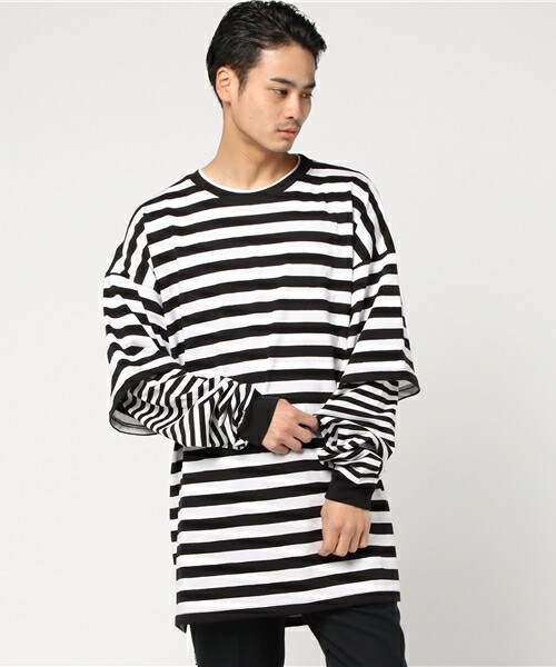 CASPER JOHN AIVER（キャスパージョンアイバー）の「CASPER JOHN AIVER　ボーダーレイヤードビッグTシャツ（Tシャツ/カットソー・メンズ・ホワイト×グレー/ブラック×ホワイト・FREE）」の7枚目の写真