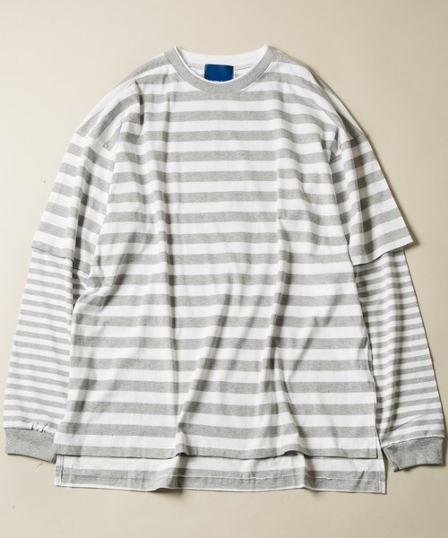 CASPER JOHN AIVER（キャスパージョンアイバー）の「CASPER JOHN AIVER　ボーダーレイヤードビッグTシャツ（Tシャツ/カットソー・メンズ・ホワイト×グレー/ブラック×ホワイト・FREE）」の11枚目の写真